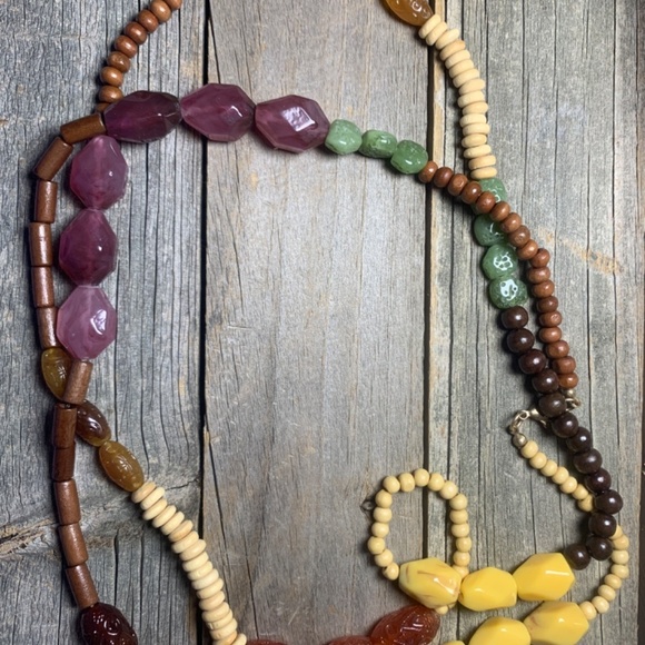 Vintage Long Necklace with Wood, Seed, Plastic Beads 24" Long - Picture 4 of 9
